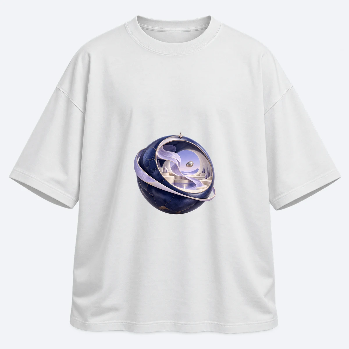 A World Within men's oversized white graphic T-shirt, front view