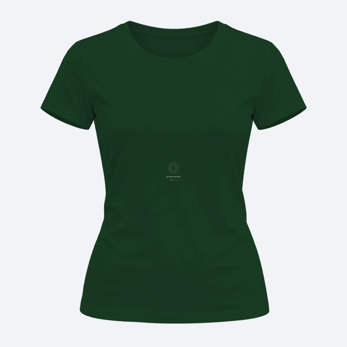 Bloom In Motion women's regular fit – women's curved silhouette olive green graphic T-shirt, front view