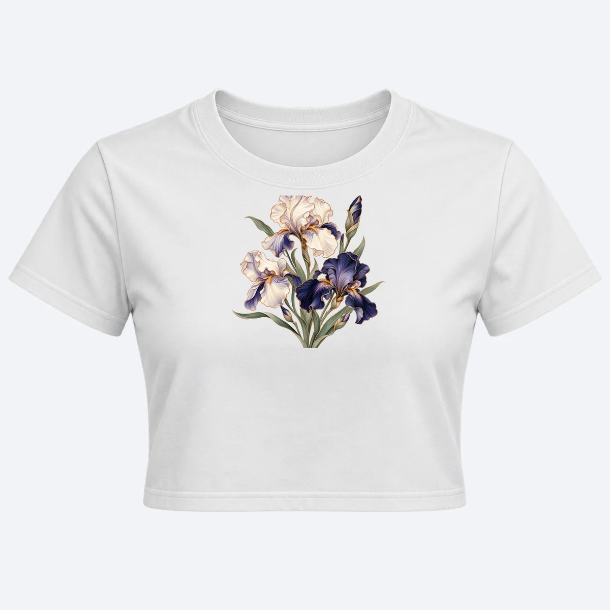 Iris Study women's crop top white graphic T-shirt, front view