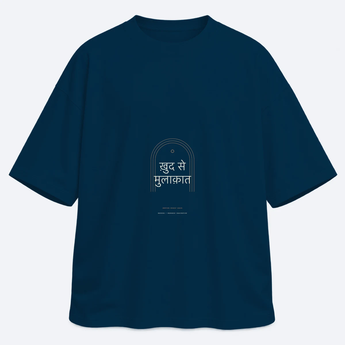 Khud Se Mulaqat men's oversized navy blue graphic T-shirt, front view