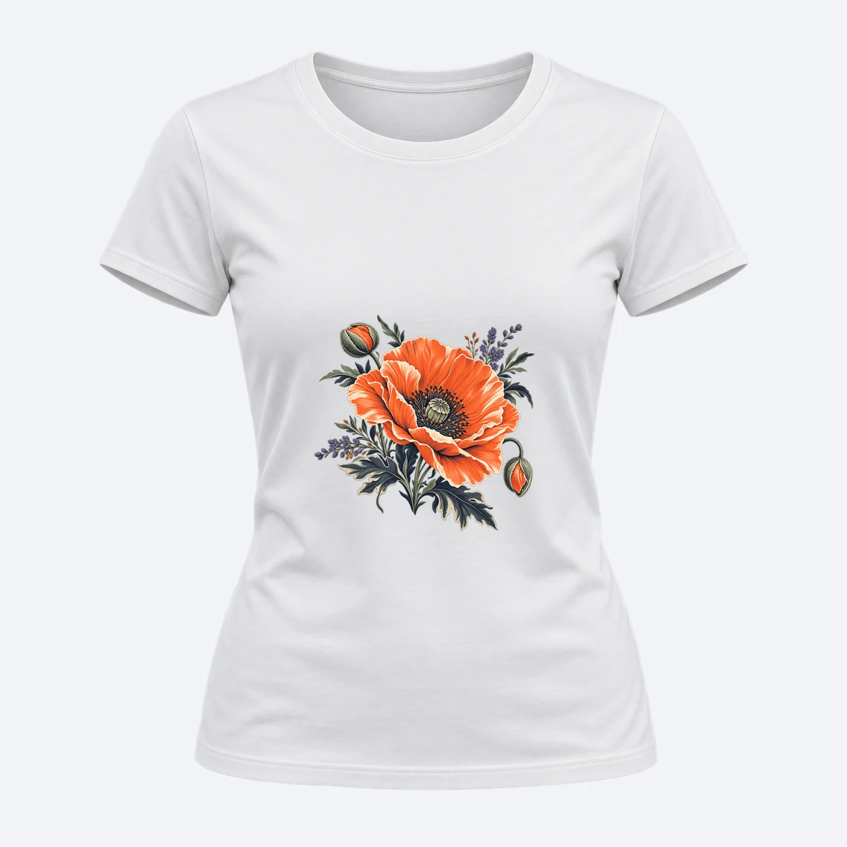 Night Poppy women's regular fit – women's curved silhouette white graphic T-shirt, front view