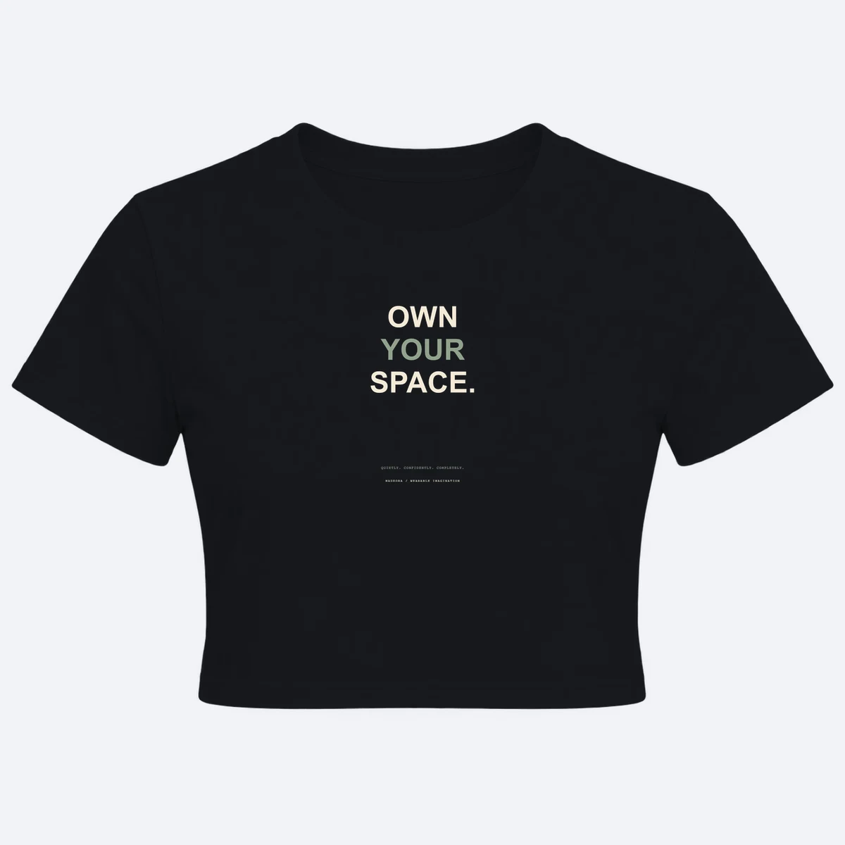 Own the Room women's crop top black graphic T-shirt, front view