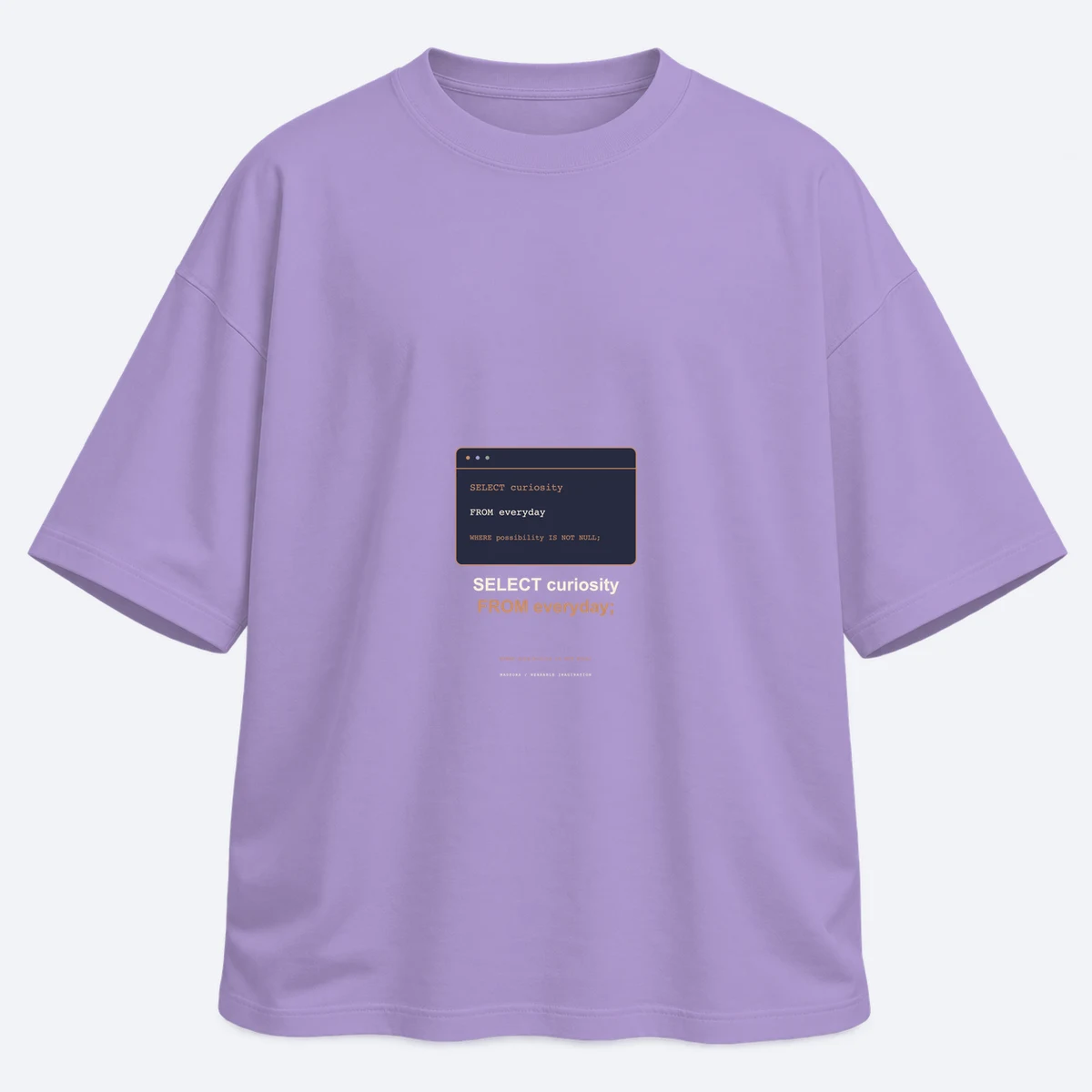 Query Your World men's oversized iris lavender graphic T-shirt, front view