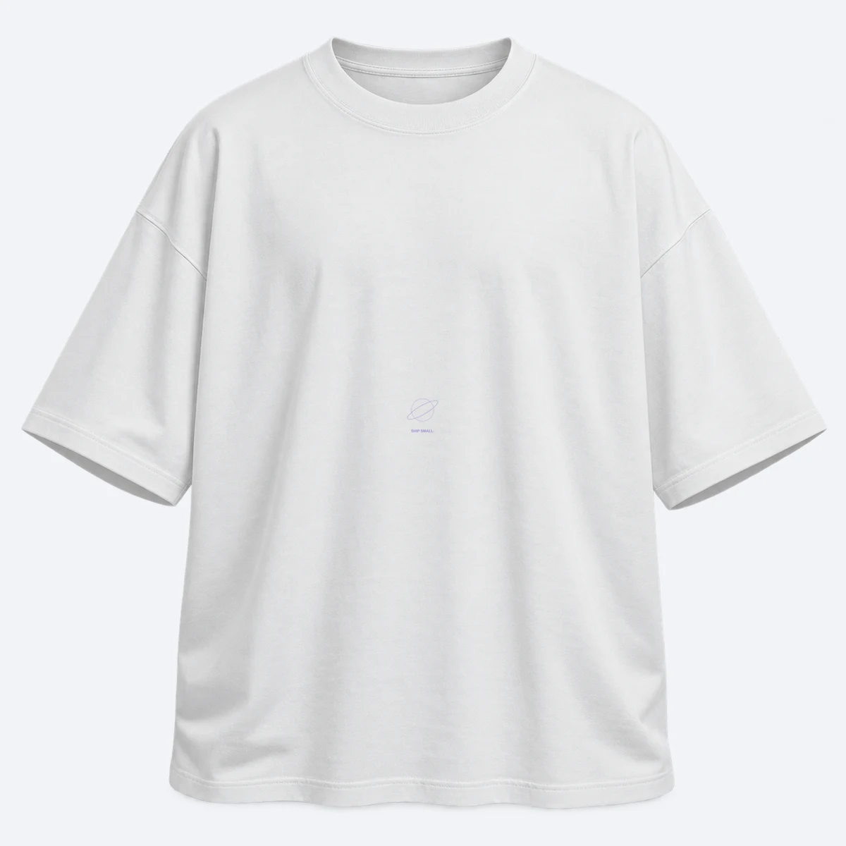 Ship Small, Dream Big men's oversized white graphic T-shirt, front view