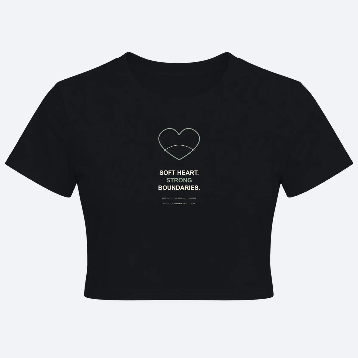Soft Boundaries women's crop top black graphic T-shirt, front view