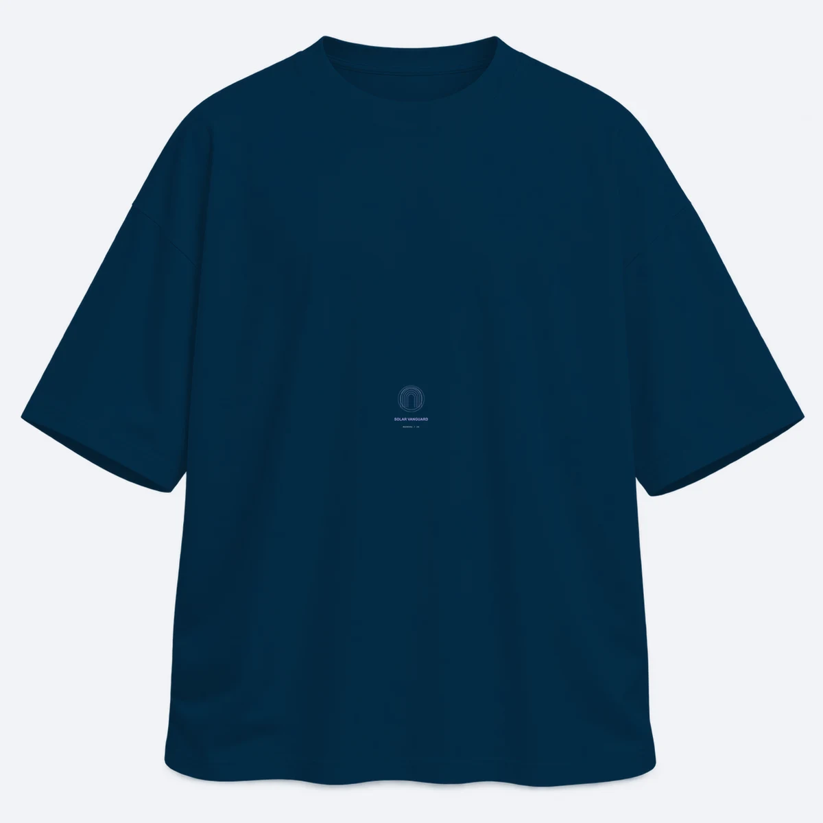 Solar Vanguard men's oversized navy blue graphic T-shirt, front view