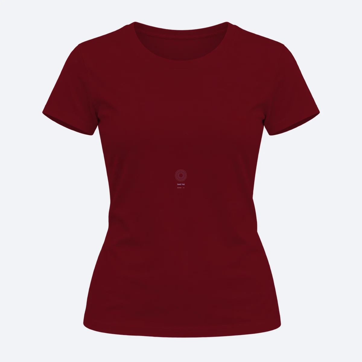 Somewhere Sunlit women's regular fit – women's curved silhouette maroon graphic T-shirt, front view