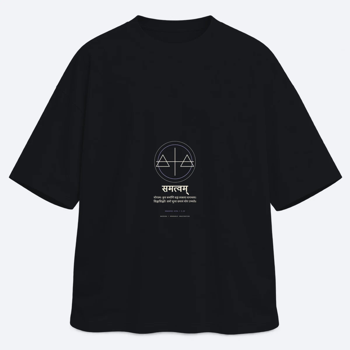 The Balanced Self men's oversized black graphic T-shirt, front view