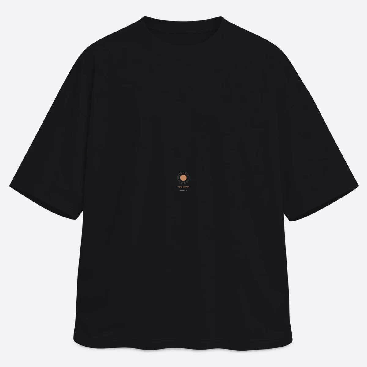 Tidal Keeper men's oversized black graphic T-shirt, front view