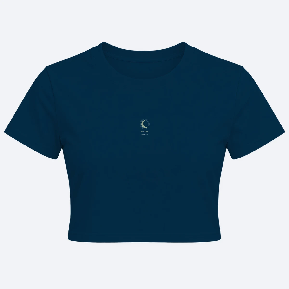 Wild Stem women's crop top navy blue graphic T-shirt, front view