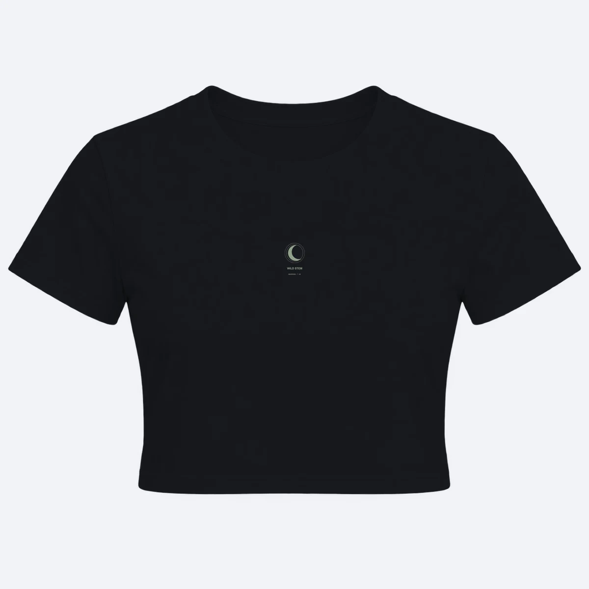 Wild Stem women's regular fit – cropped length black graphic T-shirt, front view