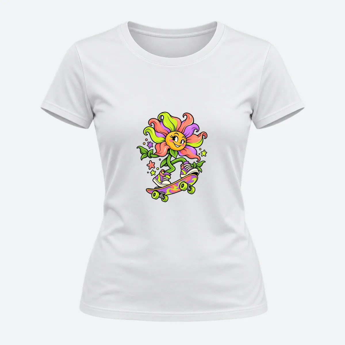 Bloom Rebel women's regular white graphic T-shirt, front view