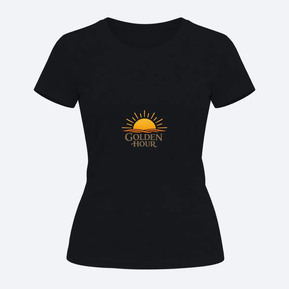 Golden Hour Club women's regular black graphic T-shirt, front view