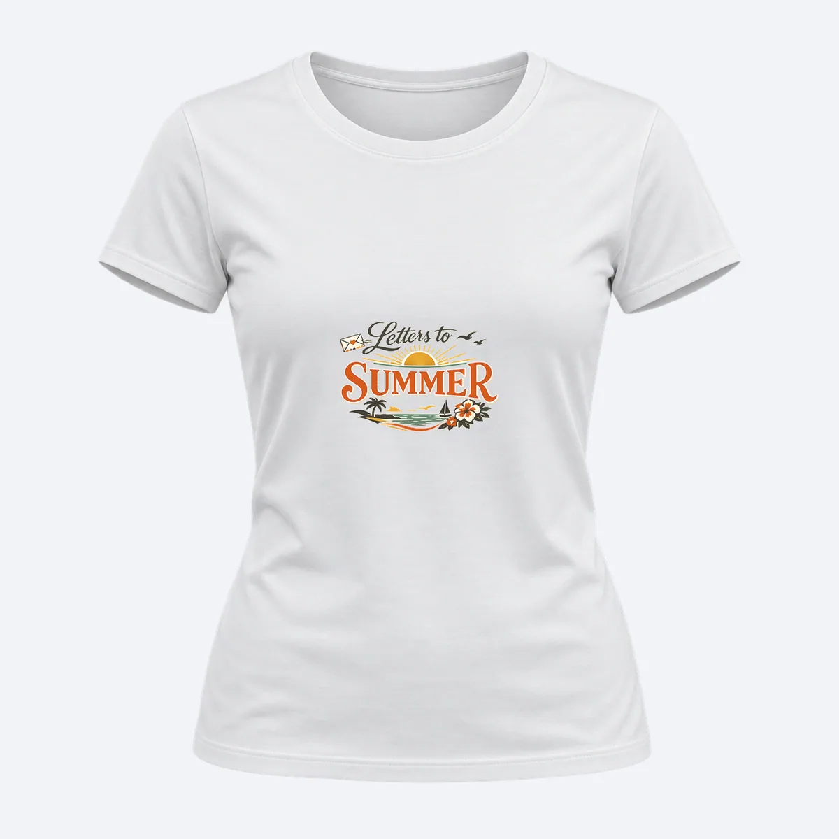 Letters to Summer women's regular white graphic T-shirt, front view
