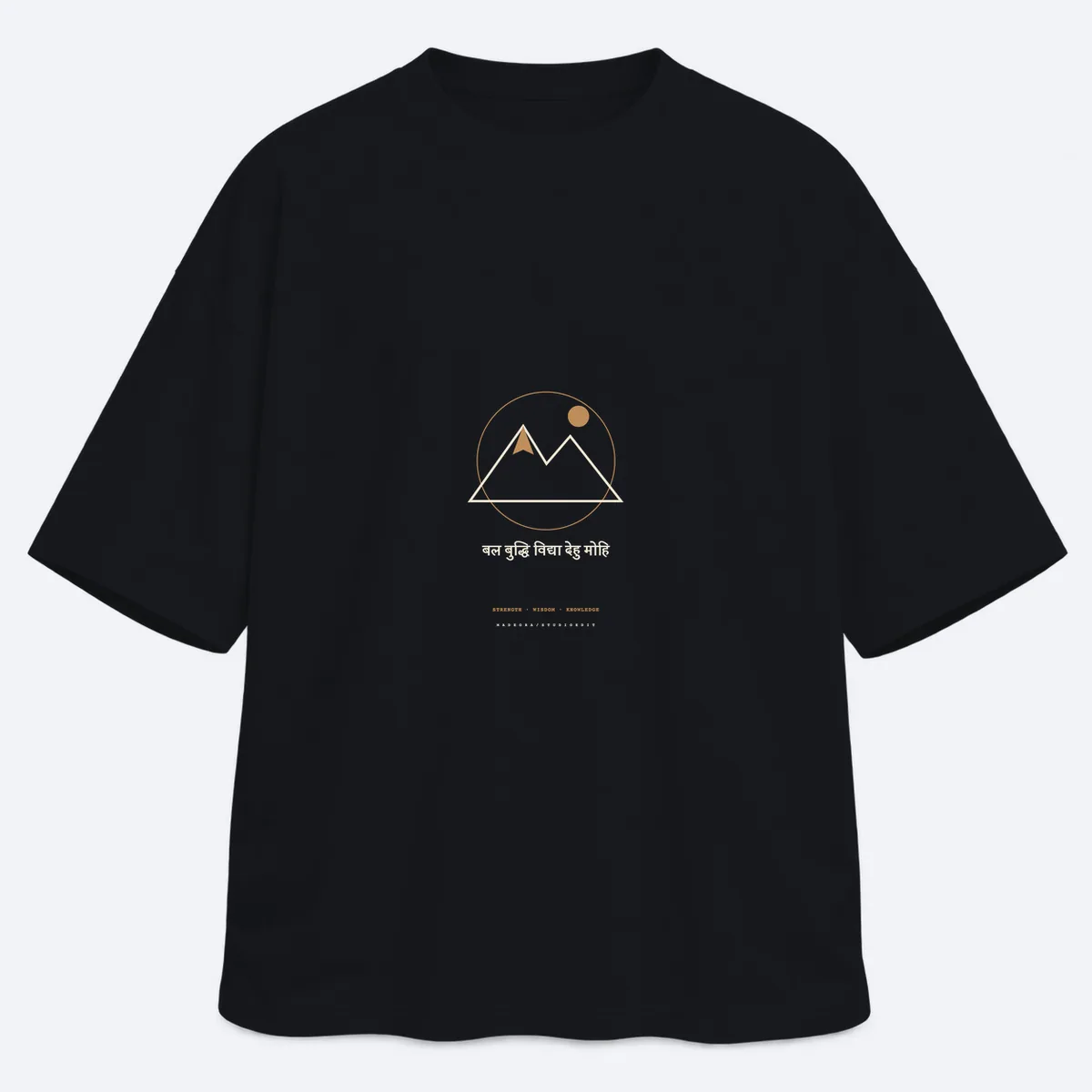 Fearless Heart men's oversized black graphic T-shirt, front view
