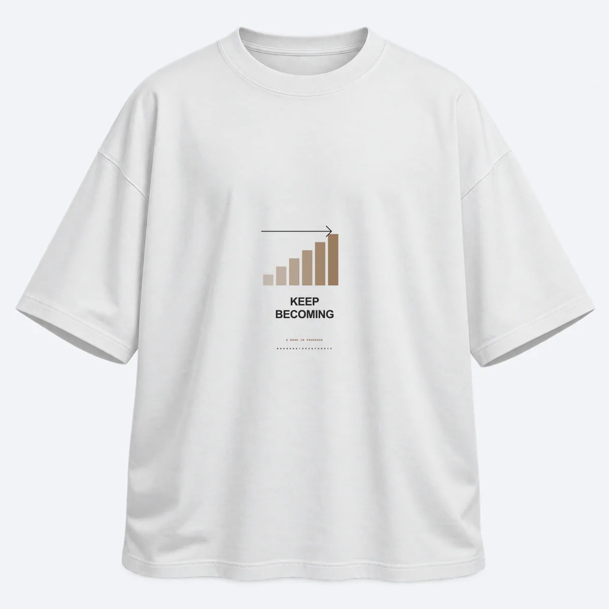 Keep Becoming men's oversized white graphic T-shirt, front view