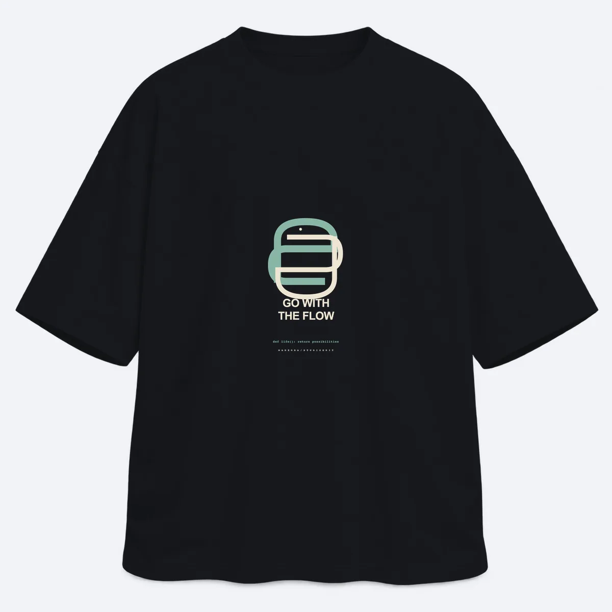Python Flow men's oversized black graphic T-shirt, front view