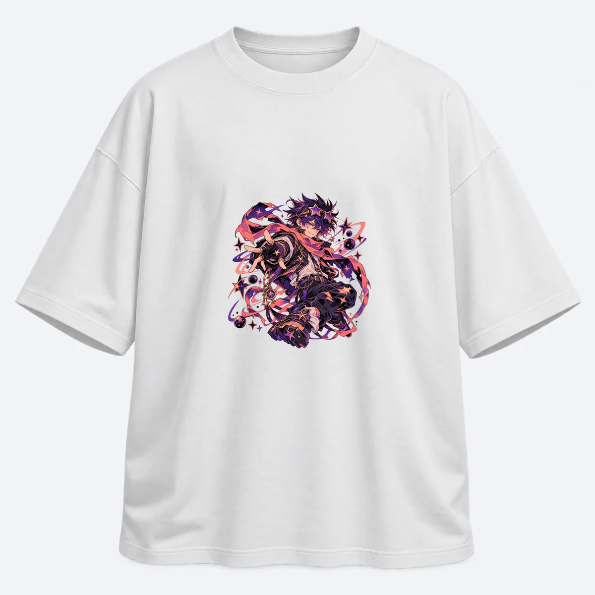 Manga Dreamer men's oversized white graphic T-shirt, front view