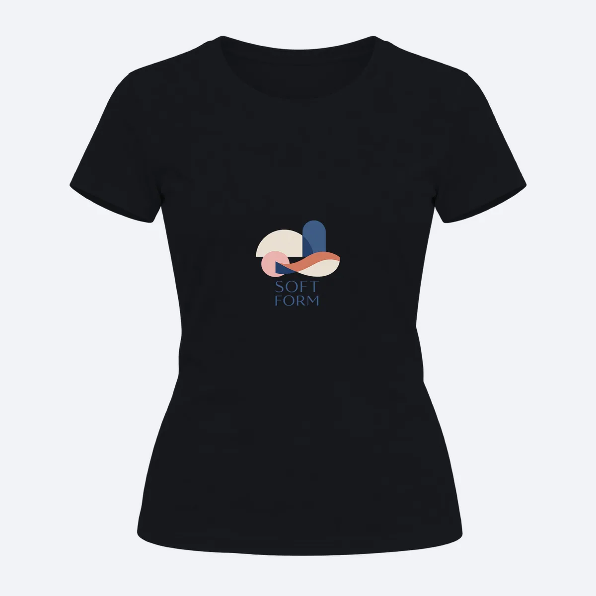 Soft Geometry women's regular black graphic T-shirt, front view