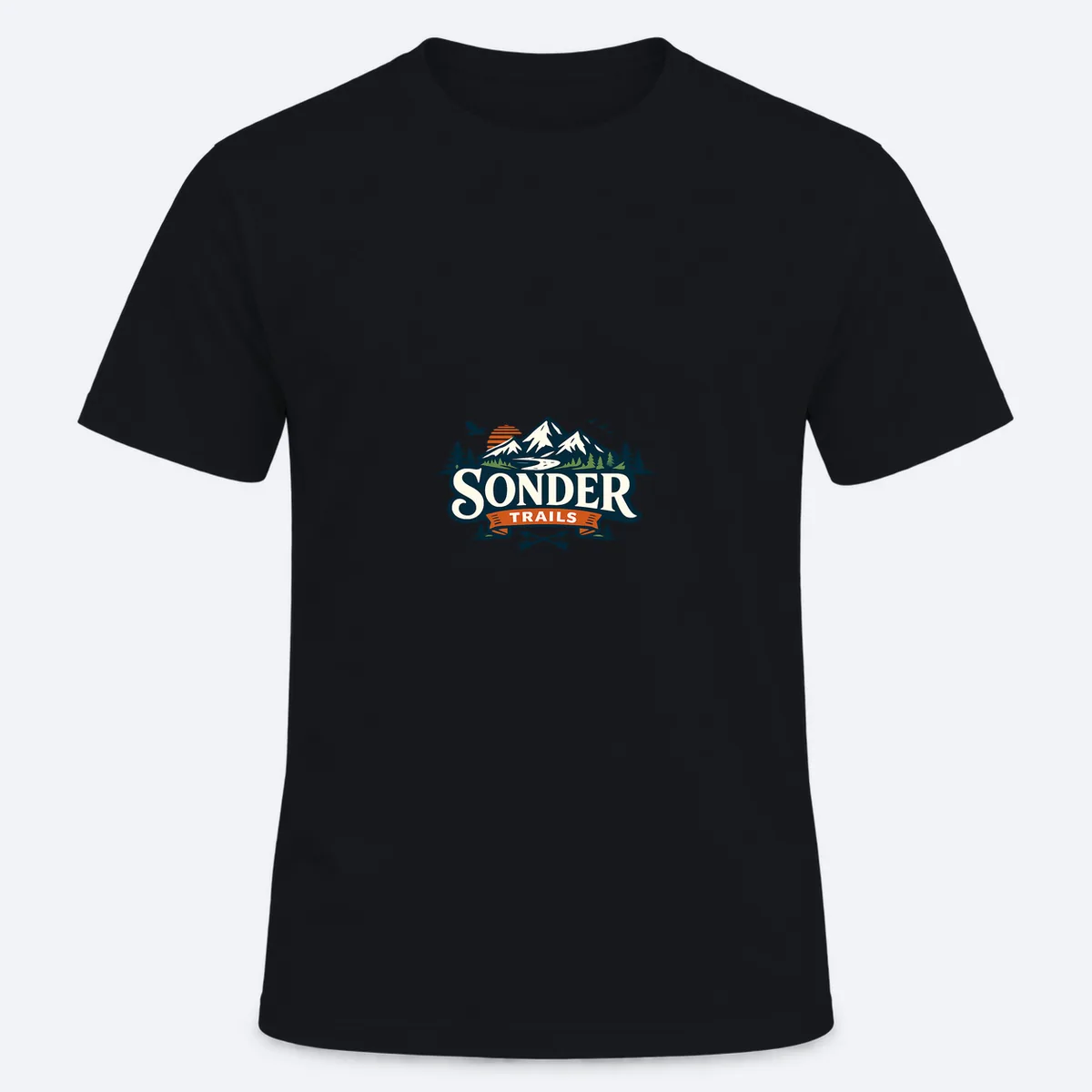 Sonder Trails men's regular black graphic T-shirt, front view
